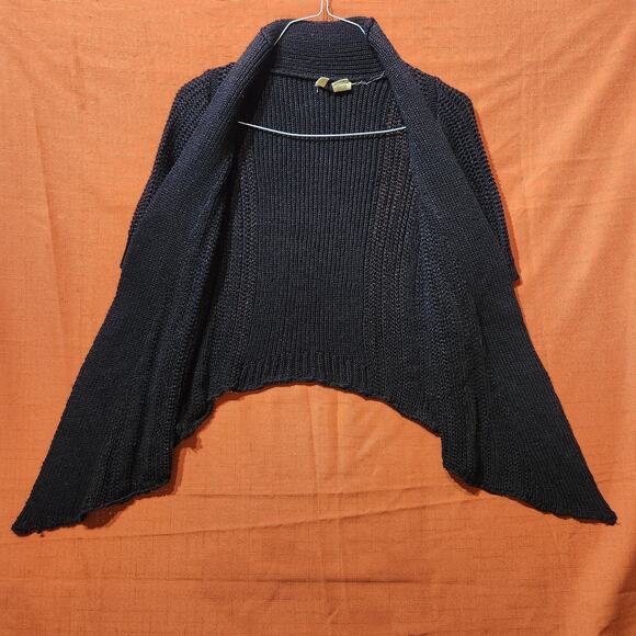 Anthropologie Moth Sz Small Open Knit Black Cardigan Asymmetric Hem Open Front - Picture 2 of 8